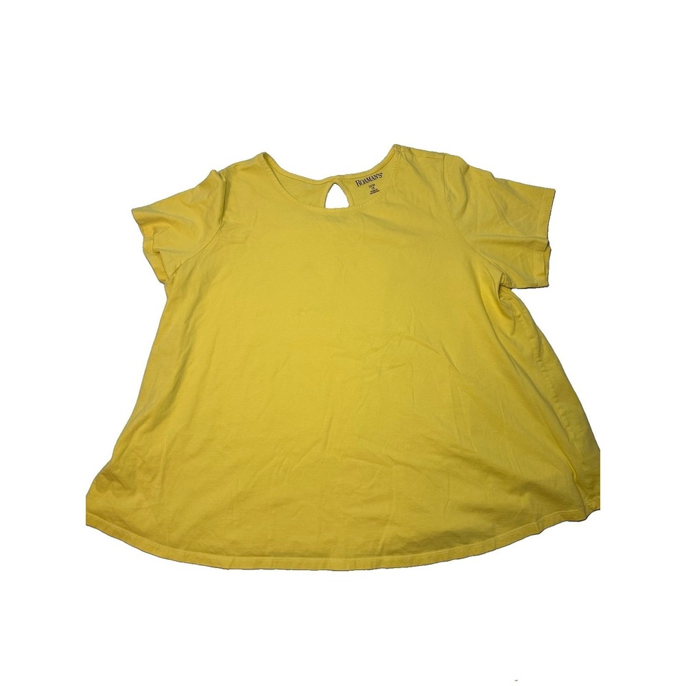 Roaman's Women's 1X Yellow Flutter Sleeve Keyhole Back Tunic Top Plus Size 22/24